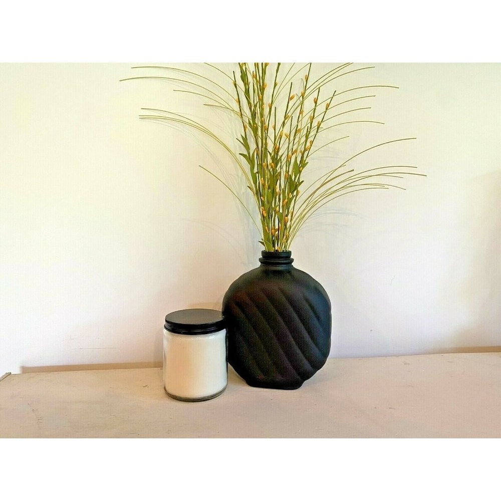 Matte Black Glass Flower Vase 6.5" Prune Bottle Decor Hand Painted Reed Diffuser